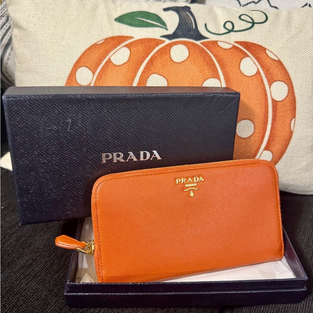 Prada Vibrant Orange Zip Wallet